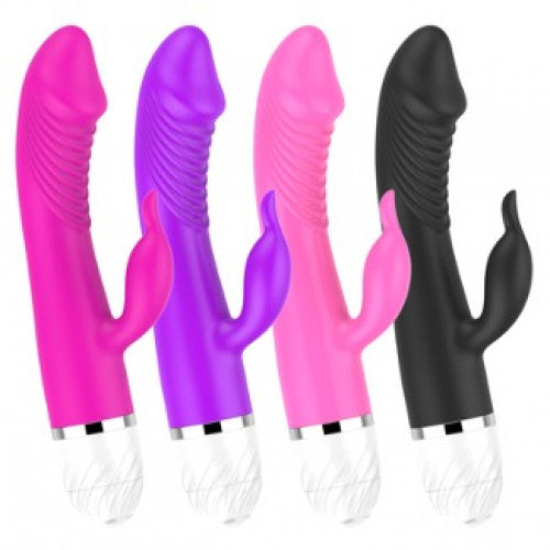 Vibrator With Grooves and Clitoral Stimulator Pink