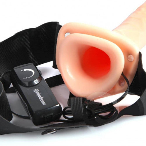 सॉफ्ट बेल्ट के साथ डिल्डो पर वाइब्रेटिंग 7 इंच खोखला पट्टा
