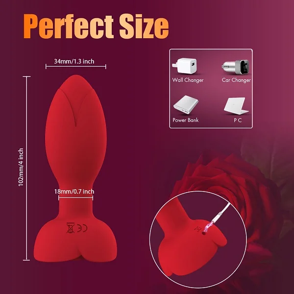 Rosy Anal Butt Plug Vibrator & G Spot Massager With Remote